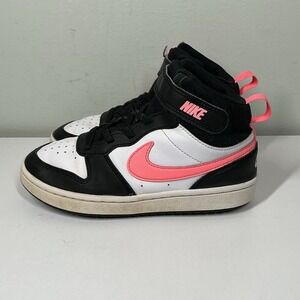 Nike Court Borough Mid High Black Pink White Size 1Y Athletic Shoes CD7783-005
